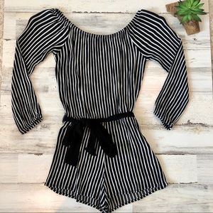 Forever 21 Black & White Off the Shoulder Romper